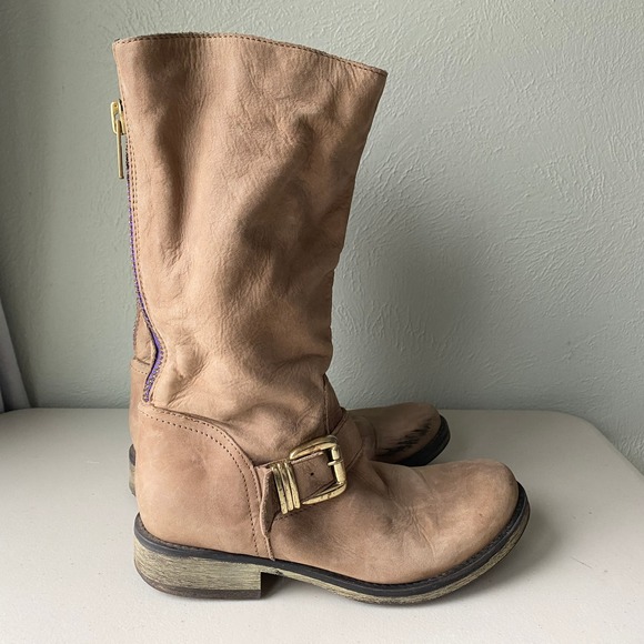 Steve Madden Light Tan Brown Fabiana Leather Boots with Bukle Strap Womens Sz 7 - Picture 1 of 12